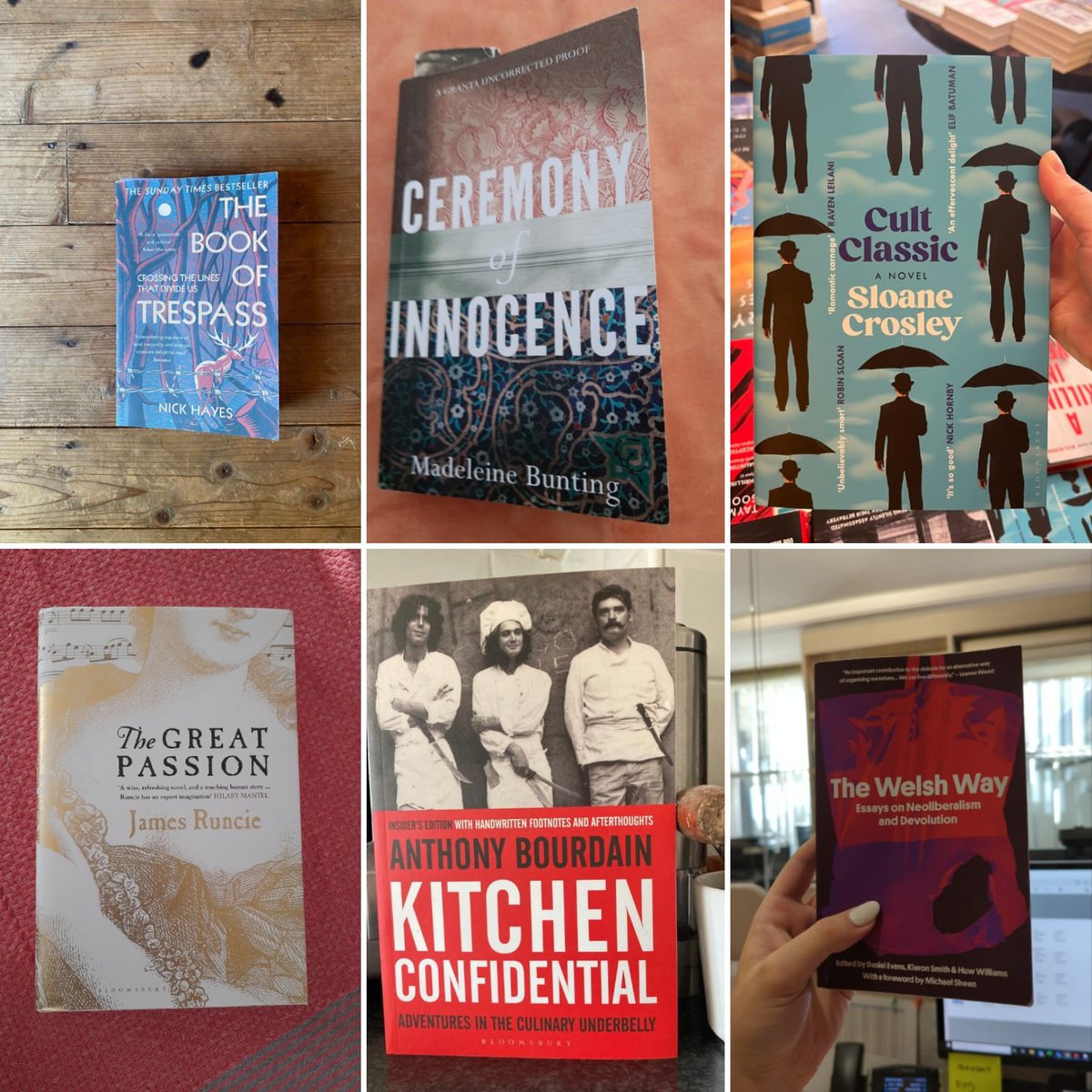The summer and the drought churn on... Time for more summer reading! ☀️📚 James: The Book of Trespass, Karin: Ceremony of Innocence, Katie: Cult Classic, Eleanor: The Great Passion, Nicole: Kitchen Confidential, Conal: The Welsh Way. How about you? #wwrw #currentlyreading