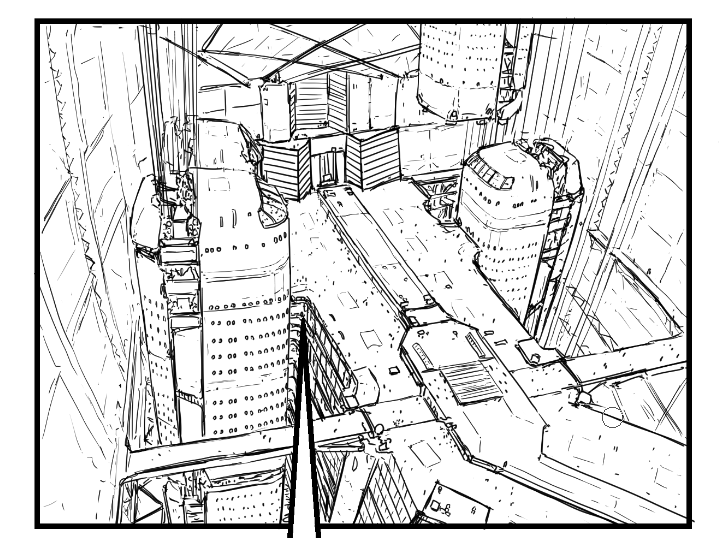 今描いてる漫画に出てくるすごい描くのがめんどくさい軌道エレベーターホールの絵 