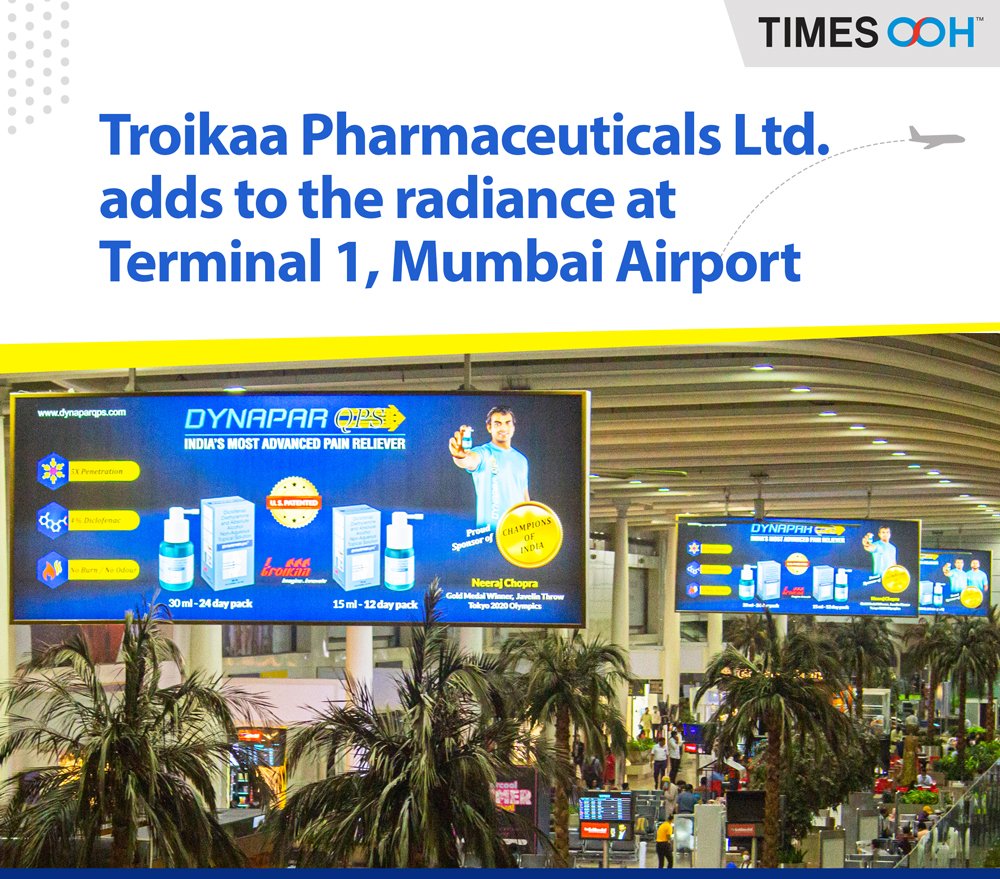 times_ooh's tweet photo. A leading Pharmaceuticals, @TroikaaPharmac1 creates buzz for its popular pain & inflammation relief spray with frequency media at Mumbai T1 Airport
#Mumbaiairport @csmia_official #Airportbranding #Timesooh #staticdisplay https://t.co/T3cliexzXP