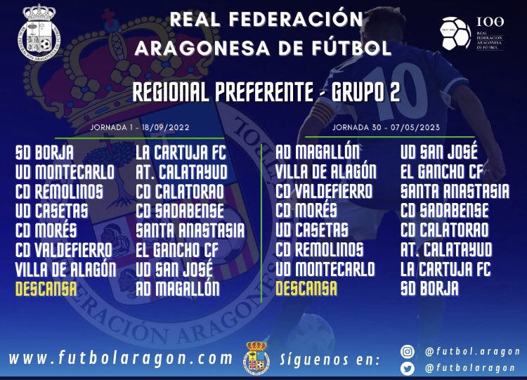🚨OFICIAL🚨

REG. PREFERENTE G2

Jornada 1 18/09/2022
🏠 <a href="/cdcalatorao/">C.D. Calatorao</a> 

Jornada 30/05/2023
🏠 <a href="/atcalatayudcf/">Atlético Calatayud</a> 

#auparemolinos
#somosdepreferente
