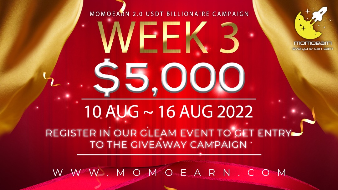 💰MOMOEARN 2.0 USDT BILLIONAIRE CAMPAIGN💰

🎊WEEK 3 : 5,000 USDT PRIZE POOL (10 Winners)🏆

Enter for a free MME account (NEW user only) in addition to the chance to win.🤩

Click to participate⬇️
gleam.io/2X8sB/momoearn…

#momoearn #usdt #giveaway #crypto #hedging #arbitrage