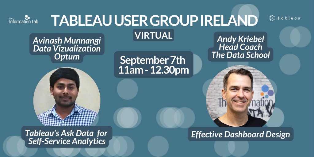 It gives us great pleaseure to announce that our guest speakers for the next Tableau User Group Ireland are <a href="/VizWizBI/">Andy Kriebel</a> &amp; <a href="/AvinashMReddy/">Avinash Reddy Munnangi</a>.

The event takes place virtually and you can find out more &amp; register for the event right here: lnkd.in/e6z9tm7Y

#Tableau #LoveData