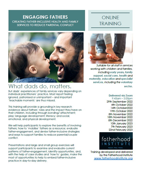 BirminghamLSCP's tweet photo. BSCP & @Bhamchildtrust are pleased to offer this new multi-agency training course: Engaging Fathers - Creating father-inclusive health and family services to Reduce Parental Conflict.
For more info & to book: https://t.co/sX4qyizTuS
@penny_thompson
#MultiAgencyTraining #Training https://t.co/YREjAjpGNL