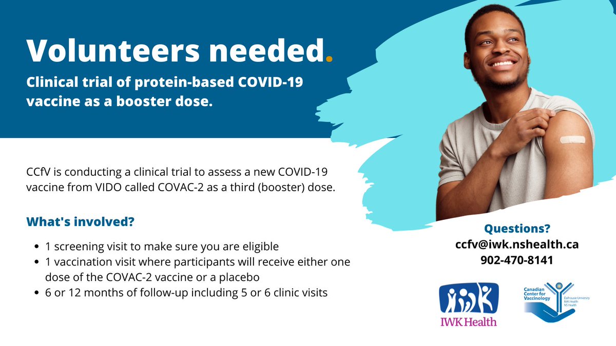 We're seeking volunteers for a clinical trial assessing the COVAC-2 COVID-19 vaccine as a booster dose. Are you 18+, healthy, not planning on becoming pregnant, &amp; already had 2 doses of an authorized COVID-19 vaccine? More about participation: bit.ly/3a26Seu