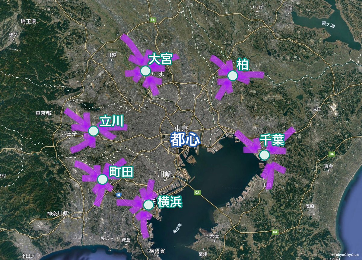 都心から30kmの ちょうどよい距離だからこそ発展した大都市 を画像にした 東京都市圏の強さがハッキリみえた Togetter