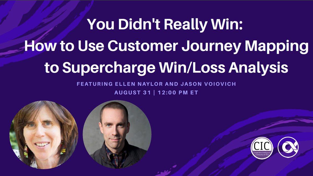 TOMORROW: You Didn't Really Win: How to Use Customer Journey Mapping to Supercharge Win/Loss Analysis

The next SLA Competitive Intelligence Community webinar: Aug 31, 2022 11:00 AM (CT)

Free Registration link aurorawdc.zoom.us/webinar/regist…