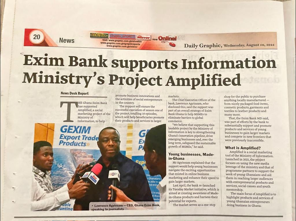 We are happy to announce a collaboration with <a href="/EXIMBank_Ghana/">EXIMBank Ghana</a> to support more young entrepreneurs. #Amplified