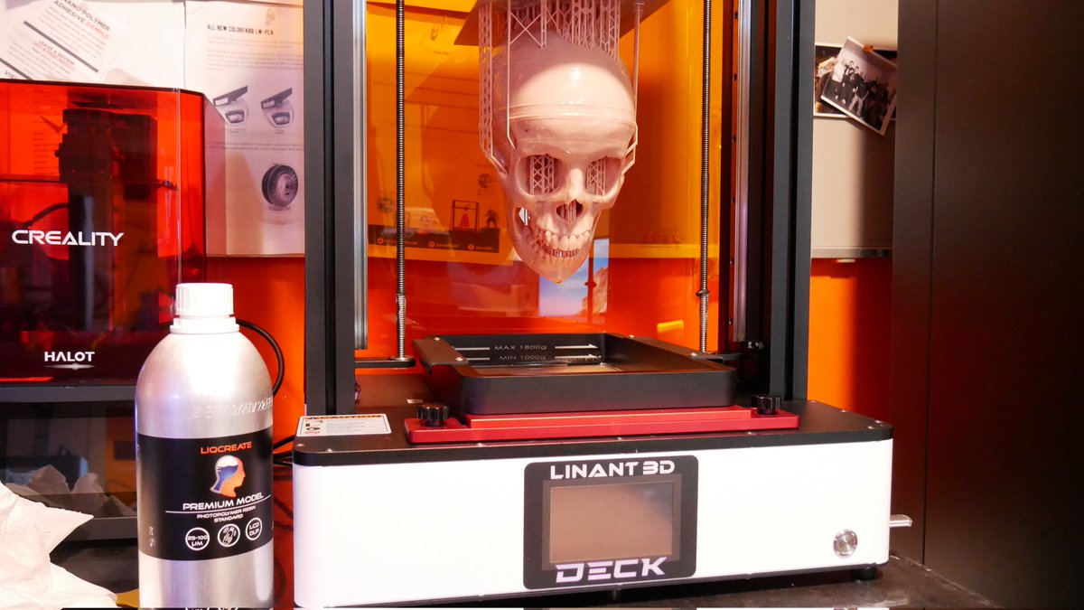 de3dprintman's tweet photo. 1/2 This is pretty amazing. The #linant_3dprinter Deck 6K made it possible for me to print this full size Anatomically Correct Human Skull model in one go and it looks great. It is sliced in @chitubox Pro and printed in #liqcreate Premium Model resin https://t.co/Ir8ZLo4TLw