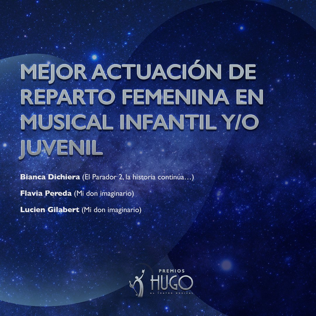 Nominaciones a MEJOR ACTUACIÓN DE REPARTO FEMENINA EN MUSICAL INFANTIL Y/O JUVENIL Premios Hugo Temporada 2021-2022
. 
#premioshugo #teatromusical #teatro #espectaculos #premios #musichall #infantil #musical #off