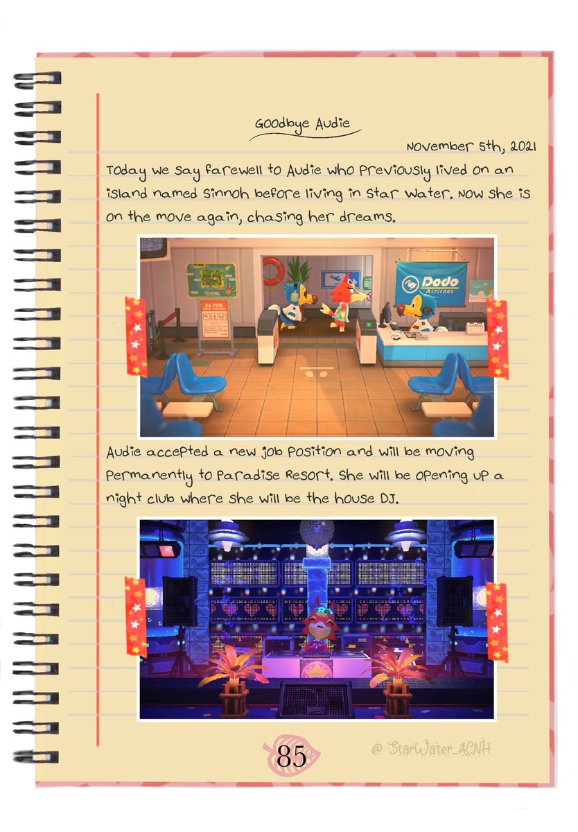 StarWater_ACNH's tweet photo. Star Water Journal Page 85: Goodbye Audie 

#animalcrossingnewhorizons #acnh #animalcrossing #acnhstory #acnhstorytelling #acnhstorytime #acnhjournal #acnhdiary #acnhstarwater https://t.co/Hp2Fys7reU