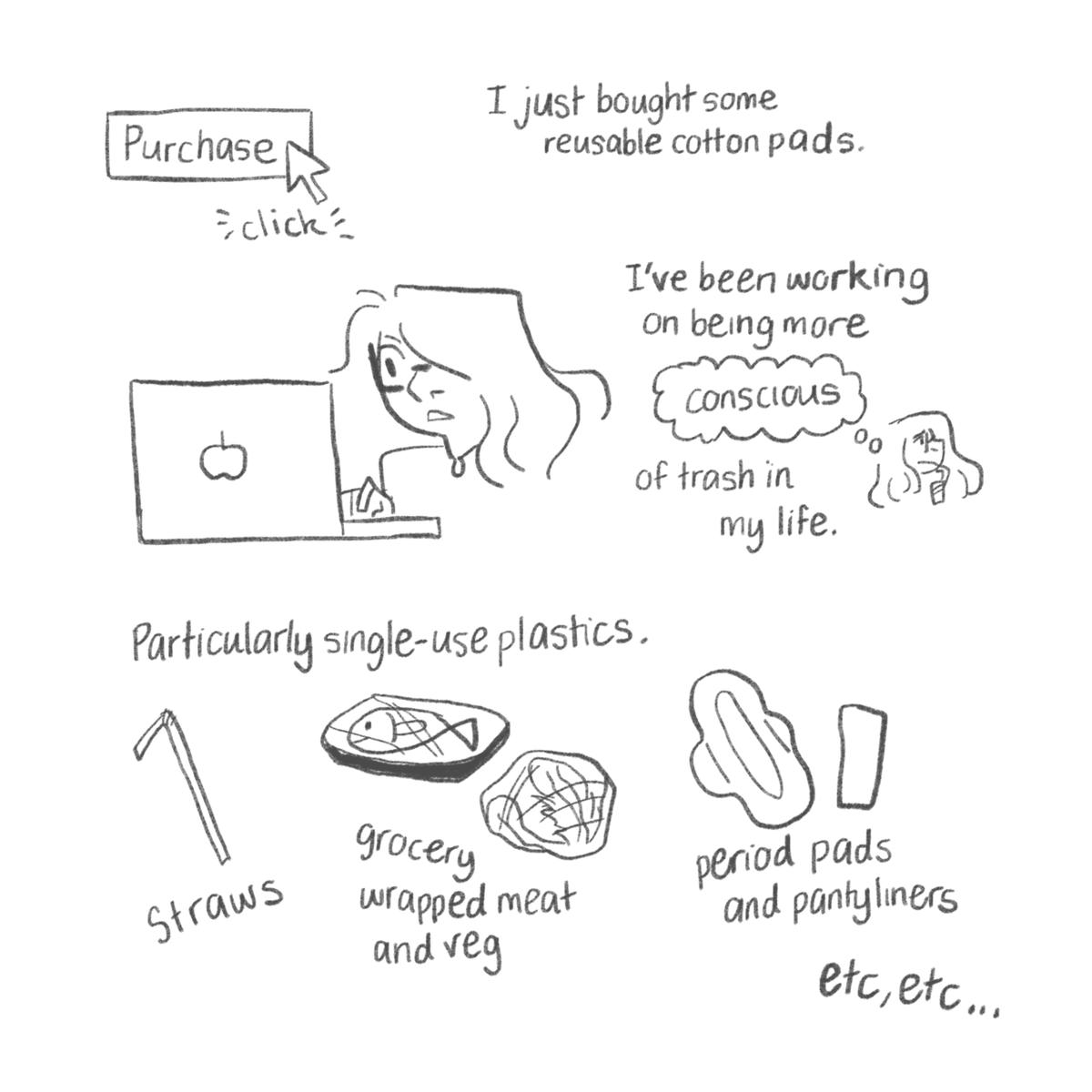 reimenayee's tweet photo. "I bought reusable cotton pads..". A comic about recycling guilt, plastic usage, and being angry at the 100 companies that cause the most damage. (1/3) https://t.co/Aio4KNti5r