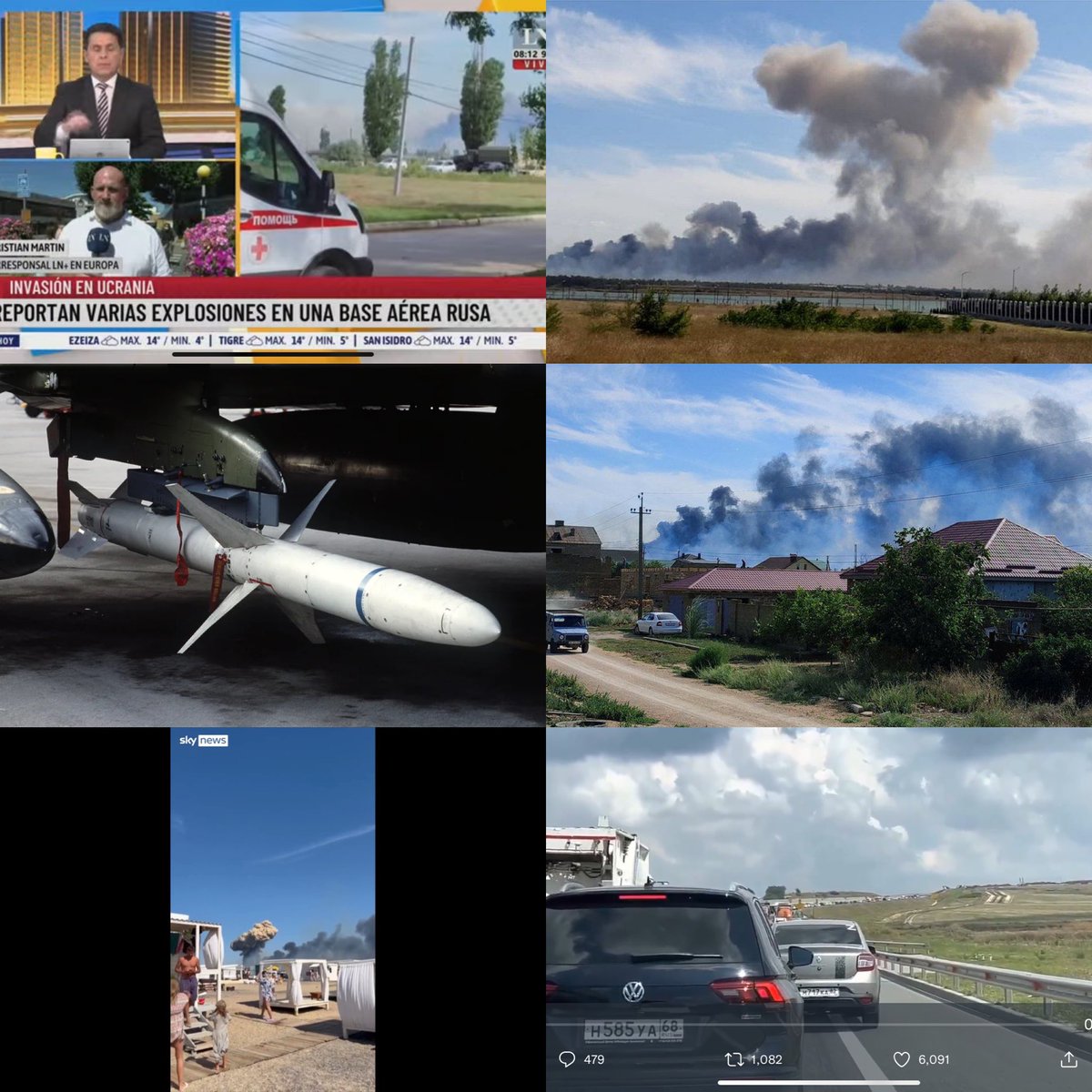 askomartin's tweet photo. ULTIMO MOMENTO: UCRANIA ATACA CRIMEA. MISILES 🇺🇸 HIMARS PENETRAN DEFENSAS AEREAS RUSAS. 100km de cola en autopistas para evacuar territorio 🇺🇦 anexado por 🇷🇺 en 2014. Habria + 50 muertos. Pánico playas Mar Negro llena de rusos. 1era vez civiles 🇷🇺 sufren guerra cerca @lanacionmas https://t.co/FvTE5oTDzR