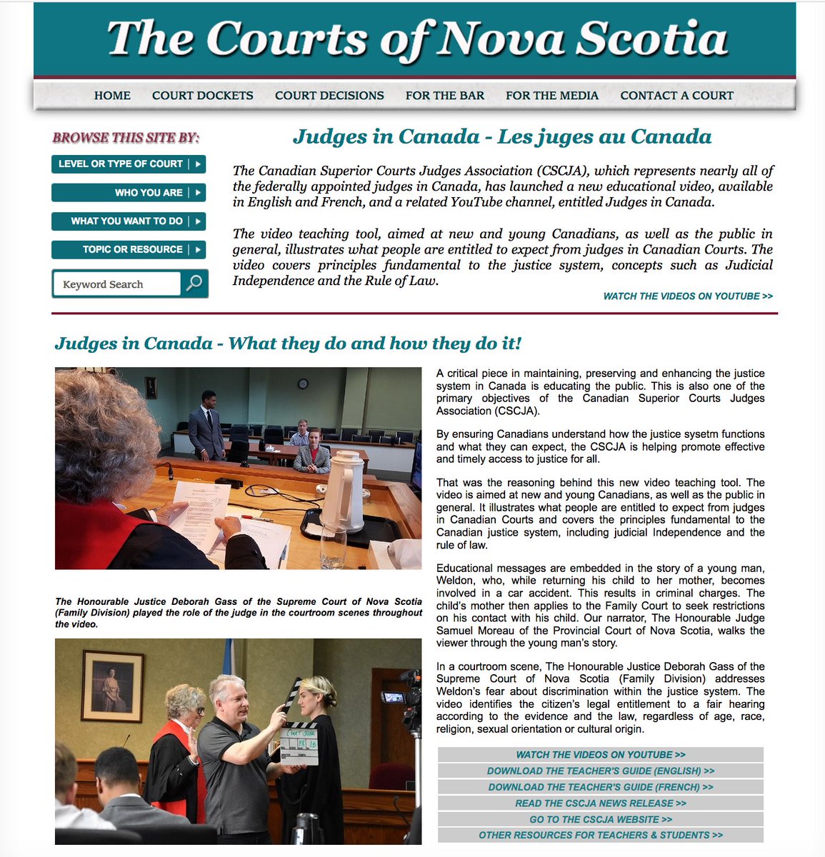 Thanks <a href="/CourtsNS_News/">Nova Scotia Courts</a> for highlighting our video! :) courts.ns.ca/News_of_Courts… View in English&amp; French: youtube.com/judgesincanada… <a href="/NS_Justice/">Nova Scotia Justice</a> <a href="/CBA_NS/">Canadian Bar Association - Nova Scotia Branch</a> <a href="/CBA_BC/">CBABC</a> <a href="/QB_Alberta/">ty</a> <a href="/NSLegalAid/">Nova Scotia Legal Aid</a> <a href="/NSBS/">Nova Scotia Barristers' Society</a> <a href="/LegalInfoNS/">Legal Information Society of Nova Scotia (LISNS)</a> <a href="/SchulichLaw/">Schulich School of Law</a> <a href="/SKCourts/">Courts of Saskatchewan</a> <a href="/lawyersdailyca/">CommLaw</a> <a href="/LawScribes/">Legal Affairs Canada</a> <a href="/STMLawClass/">St. Thomas More LAW</a> <a href="/OJEN_ROEJ/">OJEN / ROEJ</a> <a href="/A2JBC/">ACCESS to JUSTICE BC</a>