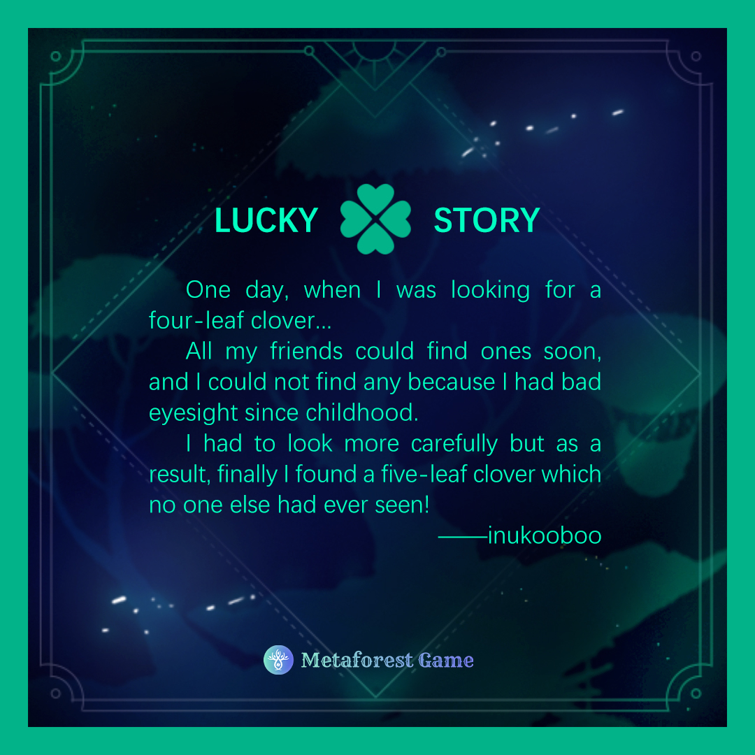 MetaForestGame's tweet image. # lucky story#🍀

Welcome everyone to tweet your lucky stories and @MetaForestGame !🌳

We will retweet it！This process will further manifest and strengthen your good fortune! 🥰

#luckytree #metaforestgame