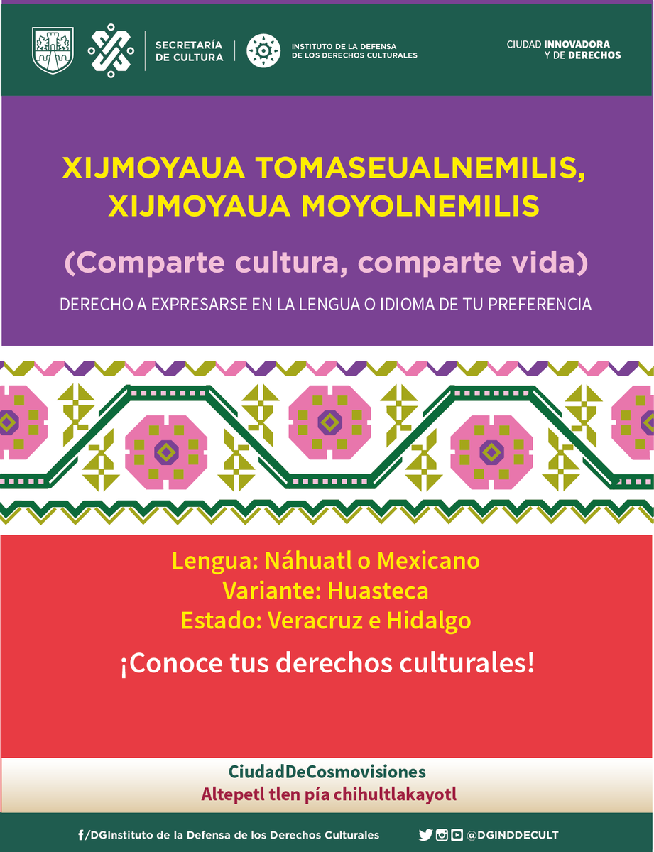 ¡Aprendamos frases de la vida cotidiana traducida a las lenguas indígenas que se hablan en la #CiudadDeCosmovisiones! 
El mexicano o náhuatl es la lengua con mayor presencia en la ciudad, sus variantes lingüísticas son las más amplias en número de hablantes. 
#SomosCulturasVivas