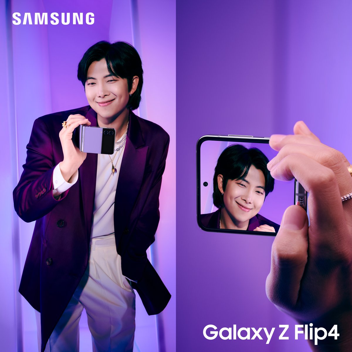 SamsungMobile's tweet photo. #RM’s got the new #GalaxyZFlip4 in his hands – like a camcorder – for stunning shots.
@BTS_twt #GalaxyxBTS #FlexEveryAngle #SamsungUnpacked https://t.co/Q1mGpCJjG3