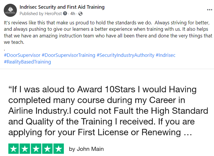 Indrisec Security and First Aid Training (@indrisect) on Twitter photo Great feedback from one of our recent student's! #siatrainingprovider #security #5stars #greatreview 
indrisec.co.uk Great feedback from one of our recent student's! #siatrainingprovider #security #5stars #greatreview 
indrisec.co.uk