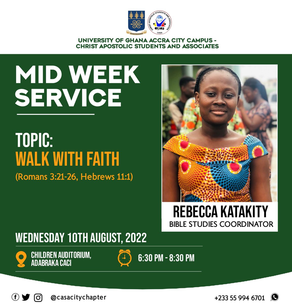casacitychapter's tweet photo. Join us TONIGHT for an impactful edition of our #MidWeekService! πβ€βπ₯
SEE YOU π!!! πββοΈπββοΈ
#WalkWithFaith #PreachingTheGospelInAndOutOfSeason #MakingDisciplesForTakeOver
#casacitychapter #casaglobal #casamove #casatakeover
#WithAVision #ComeAndSee #WithAStrongVision https://t.co/CXHRzHcwzn