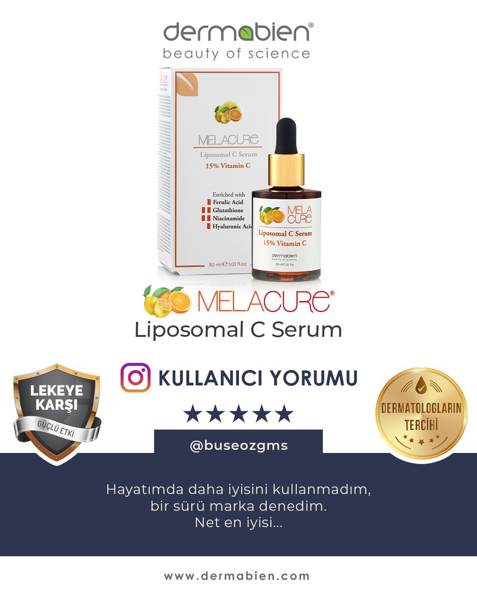 #dermatologlarıntercihi #melacurecserum #kullanıcıyorumu
✨🍊💯
#dermabien
#melacure
#cserum
#lekeserumu
#vitaminc
#bilimingüzelliği
#beautyofscience
dermabien.com