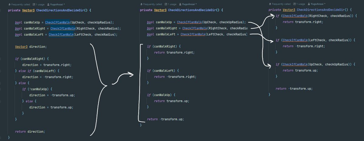 SliderGamesHq's tweet photo. Another old code inspired me to share this tip :)
1. Instead of using 'else', use shorter methods and return earlier
2. Push code to run after earlier returns if you can
Cleaner and faster 🚀
#WelcomeBackGame #unity3d #csharp #gamedev #indiedev https://t.co/G4T6iK4uwG