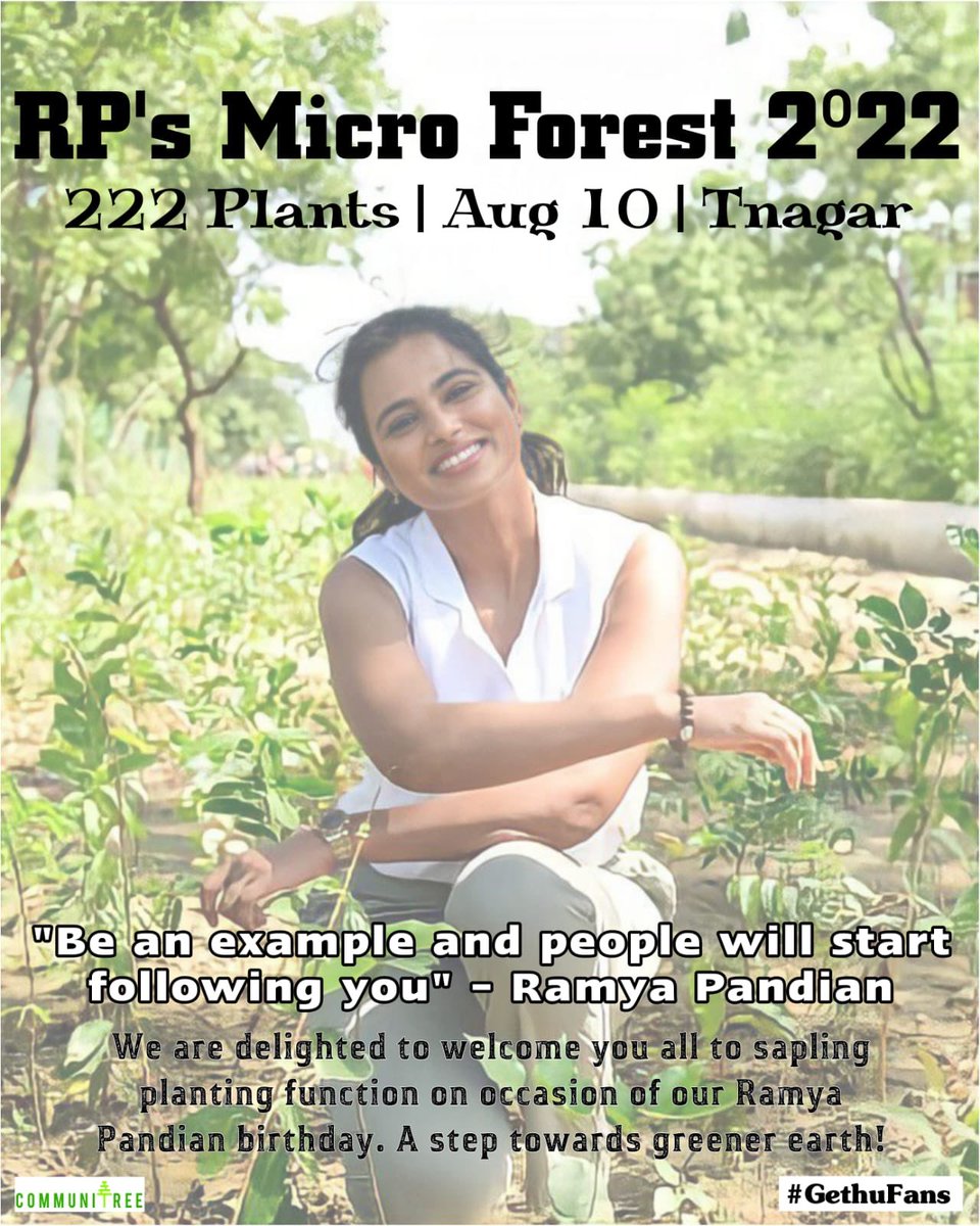 thesecret_Luv's tweet photo. Last year V planted 143 saplings, symbolizing our love for her!
As a year passed,our luv 2 wrds her grew more,so this tme it'll be 222 ๐
YES!V R commencing the celebration by giving something that'll be celebrated in future!
#RPmicroforest22 ๐
#RamyaPandian #HBDRamyaPandian https://t.co/05z96nTDU4