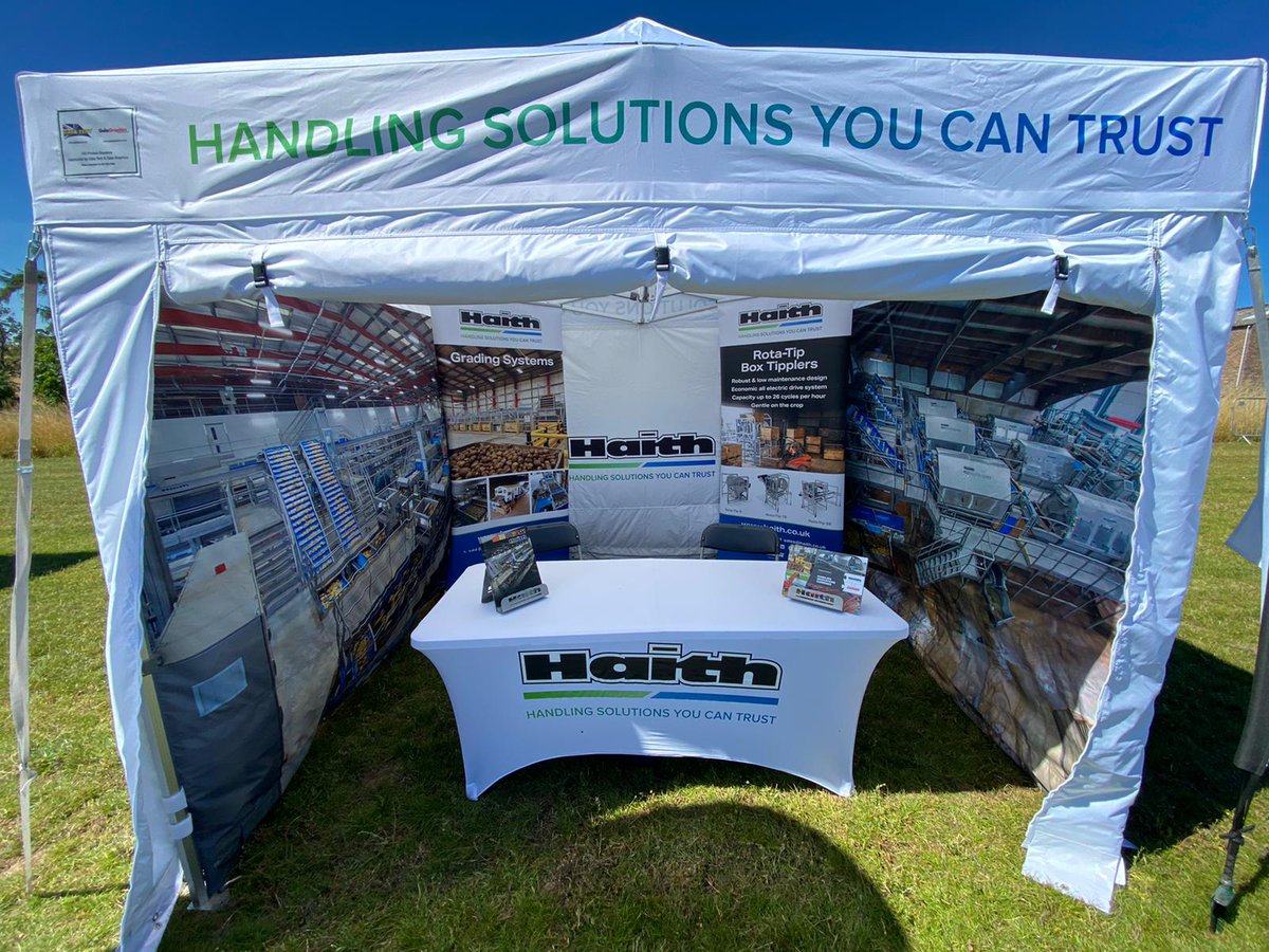 HaithGroup's tweet photo. We're all set up at @JamesHuttonInst Balruddery Farm in Scotland🏴 ready for #PotatoesInPractice tomorrow!🥔
You'll find us on stand P from 8:30am, so be sure to say hello if you're attending the event!☀🚜🥔
#potatoes #agriculturalmachinery #vegetablehandling #potatofarming https://t.co/l5ovn0msCD