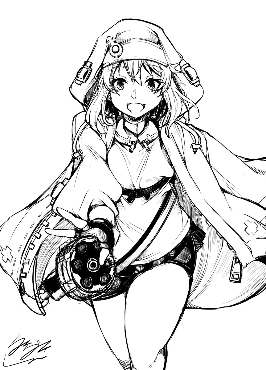 「ウチが勝ったら、おひねり下さいね?」
白黒にて失礼。時間は無いけどさすがに描きたかった
#ブリジット #GGST 