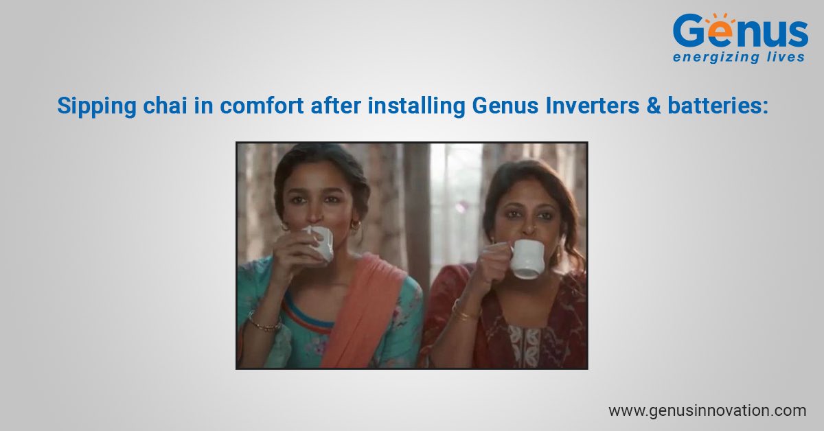 GenusInnovation's tweet photo. Toh aap bhi Genus ka inverter aur battery aaj hi ghar laiye aur sukoon se chai pijiye! ☕️ 

Genius people use Genus.

#GenusInnovation #WeEnergizeLives #InverterBatteries #PowerBackup #PowerCutSolution #NoPowerCuts #memes #darlingsmeme #trendingmemes #funnymemes https://t.co/oHcOJlN7WS