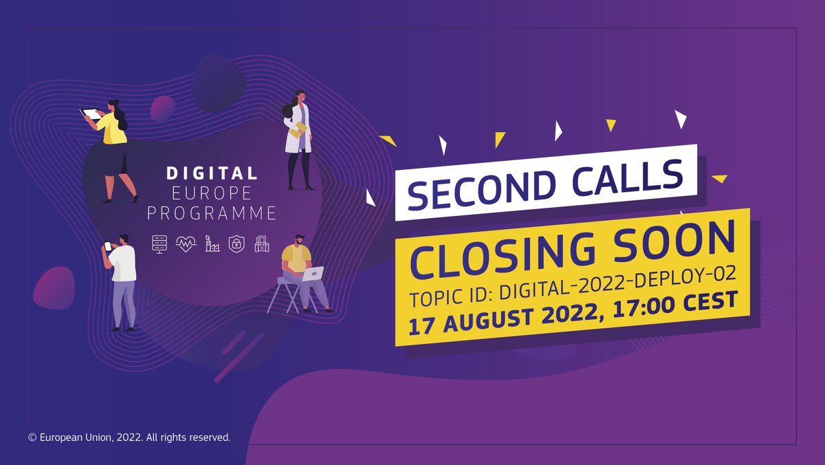 HaDEA (@eu_hadea) on Twitter photo ⌛️Only 1 week left to apply for the calls under #DigitalEUProgramme! 4⃣ topics are open for application⤵️
🔷<a href="/eu_ebsi/">European Blockchain Services Infrastructure (EBSI)</a>–Deployment of services
🔷Blockchain Standardisation
🔷Electronic ID
🔷Security (law enforcement) – AI based pilots
Apply by 17/08!➡️hadea.ec.europa.eu/news/second-wa… ⌛️Only 1 week left to apply for the calls under #DigitalEUProgramme! 4⃣ topics are open for application⤵️
🔷<a href="/eu_ebsi/">European Blockchain Services Infrastructure (EBSI)</a>–Deployment of services
🔷Blockchain Standardisation
🔷Electronic ID
🔷Security (law enforcement) – AI based pilots
Apply by 17/08!➡️hadea.ec.europa.eu/news/second-wa…