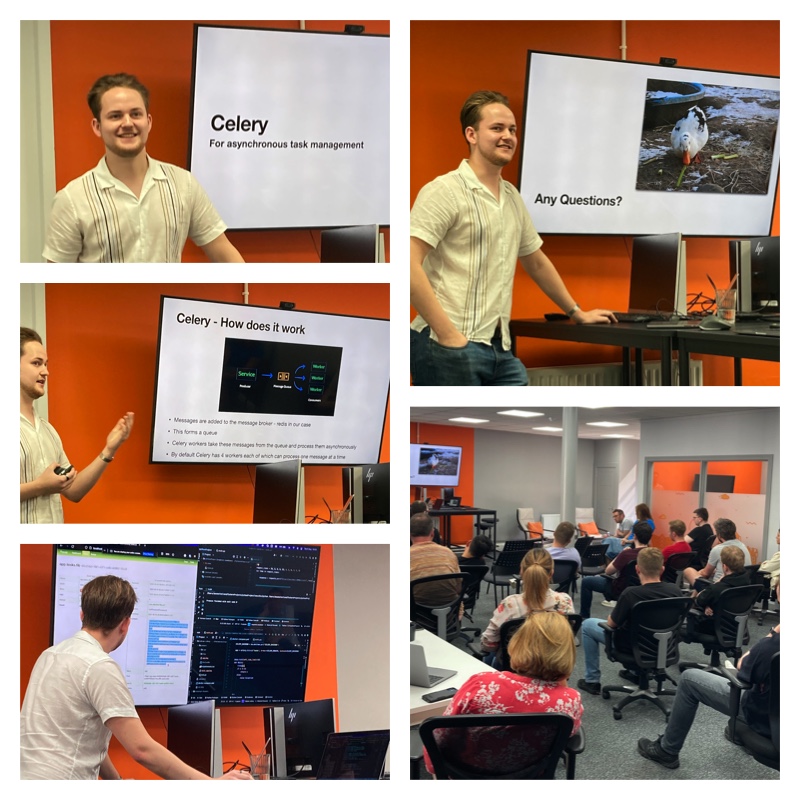 Pytilia (@pytilia_io) on Twitter photo Every two weeks we support and encourage team members to host their own ‘Tech Talks’. Sharing interesting topics in the world of tech while increasing valuable presentation skills. This week our intern Dean educated us on the open source asynchronous task management tool Celery. Every two weeks we support and encourage team members to host their own ‘Tech Talks’. Sharing interesting topics in the world of tech while increasing valuable presentation skills. This week our intern Dean educated us on the open source asynchronous task management tool Celery.