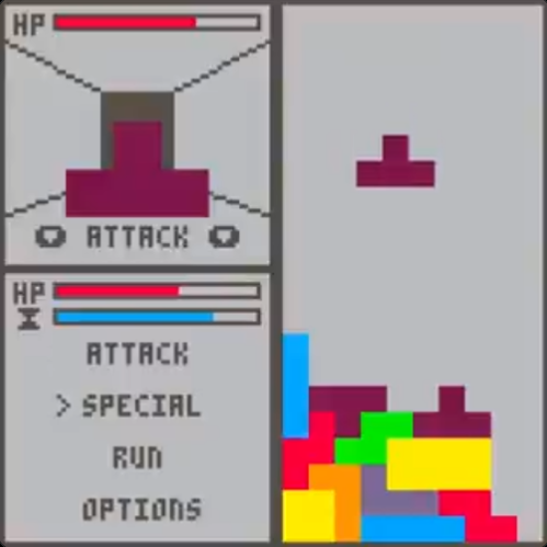 GeneticJen's tweet image. My PICO-8 folder is a treasure trove of abandoned terrible ideas. Dungeon crawling Tetris