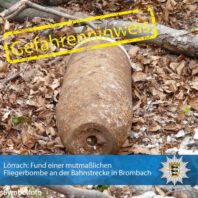 Fund einer mutmaßlichen Fliegerbombe an der Bahnstrecke in Brombach – Bombe entschärft