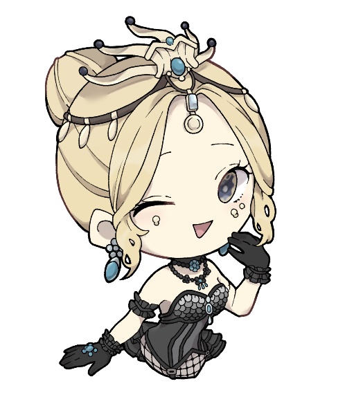 1girl one eye closed gloves jewelry solo blonde hair chibi  illustration images