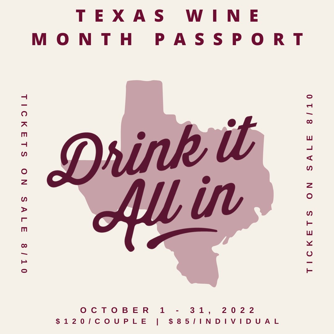 Texas Wine Month Passport tickets on sale today! Check the link for a list of participating wineries, tickets and more info! texaswinetrail.com/texas-wine-mon… #txwine #txwinemonth #texaswinetrail #txhillcountrywine #texastodo #visittexas