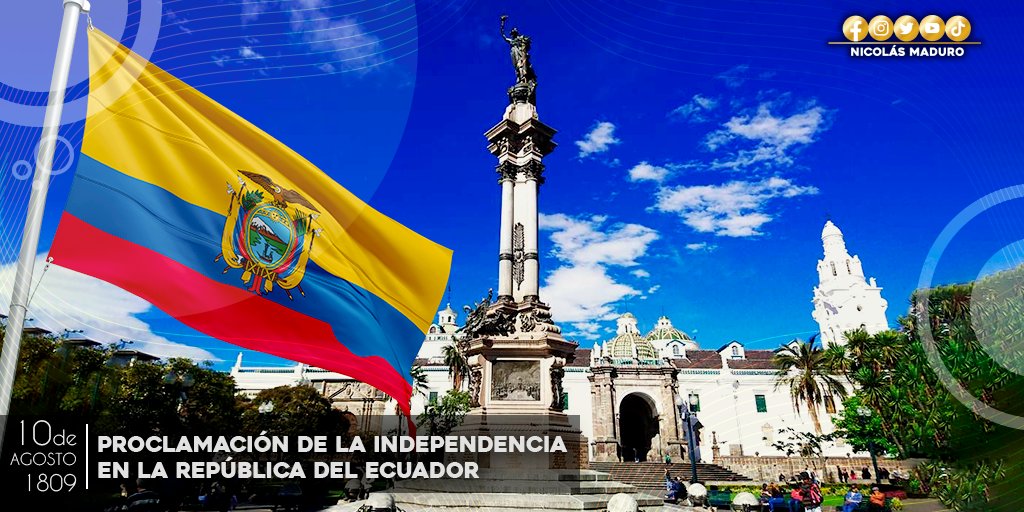 Junto al pueblo ecuatoriano celebramos los 213 años de la Proclamación de su independencia, un triunfo transcendental que permitió que hoy las y los hermanos del Ecuador tengan su libertad. Desde Venezuela, les enviamos nuestro abrazo fraterno. ¡Pronto esperamos reencontrarnos!
