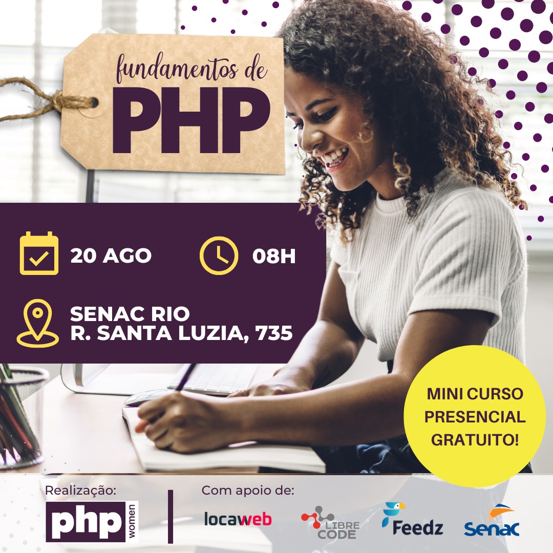 PHPWomenBR's tweet image. Olá, women!
Preparamos um minicurso de programação totalmente #gratuito, voltado para mulheres que querem ingressar na área de #tecnologia.

Vem com a gente nessa corrente de aprendizado!

🔗  bit.ly/MinicursoPHP

Apoio: 
@Locaweb 
@Feedz
@LibreCodeCoop
 @SenacRJ