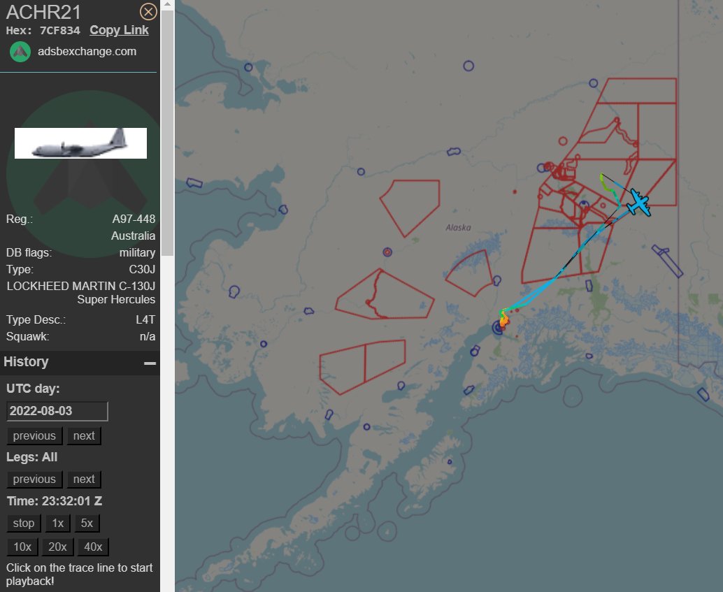 IntelWalrus's tweet photo. The three larger planes have been broadcasting via ADS-B during the exercises.
π¦πΊ E-7A Wedgetail A30-002 (#7CF8F1) using callsign MGPE
π¦πΊ C-130J Herc A97-467 (#7CF83A) and C-130 A97-448 using callsign ACHR (#7CF834) https://t.co/ZqPPIHmXtp