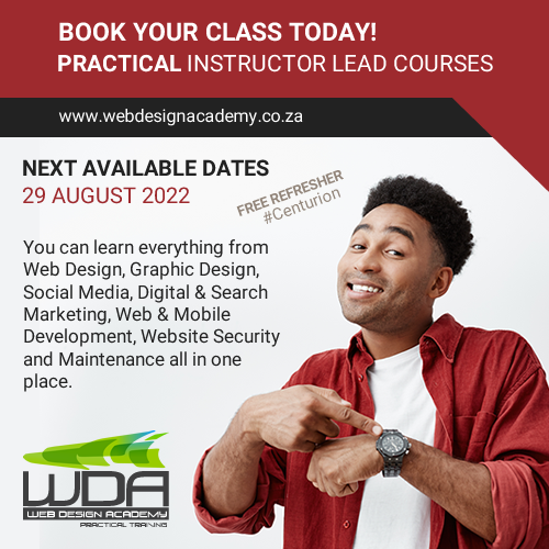 WDA_SA's tweet photo. Join us in our next Web Design and Development classes, starting on the 29 August 2022 - Register online - https://t.co/LHzl3fVYdm #practical  #training #web #design #development #courses https://t.co/8GJApGuoR5