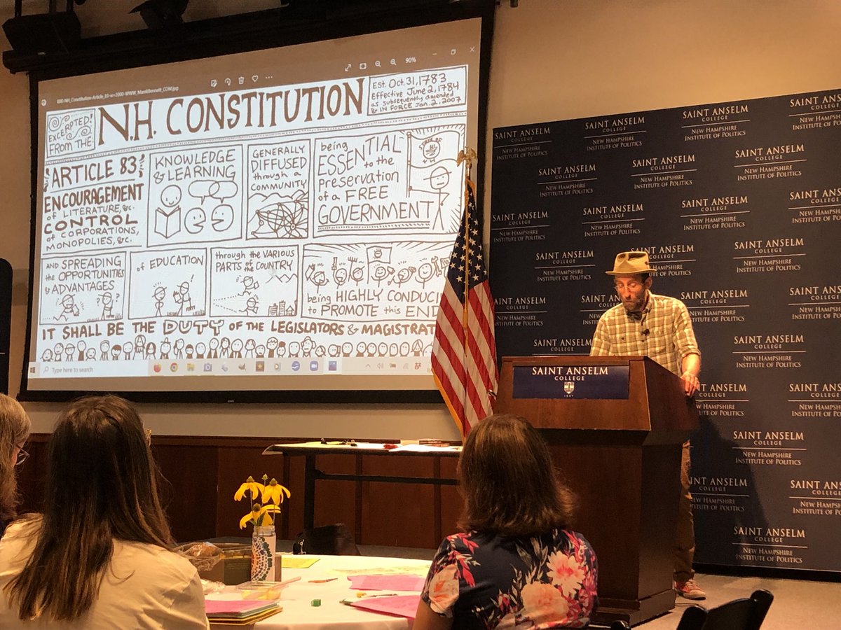 pgarrity's tweet image. Thank you @livefreeanddraw for your engaging comics illustrating NH Constitution Article 83 Encouragement of Literature @NHSLMA #LibraryCamp.22