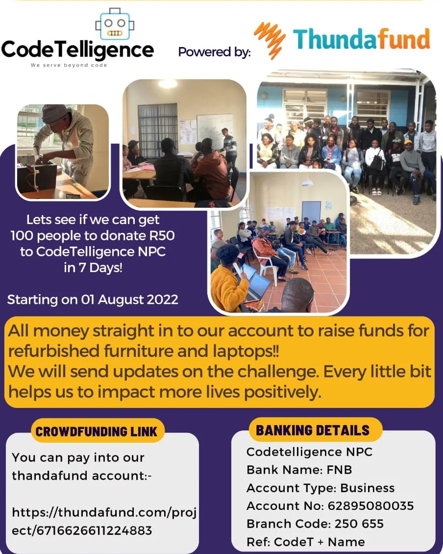 code_ngxeketo's tweet photo. hey everyone, please take part in our Bootcamp .
#R50DonationToCodetelligenceNPC
#CodetelligenceNPC
#CodetelligenceCrowdfunding https://t.co/SepSzGEpCk