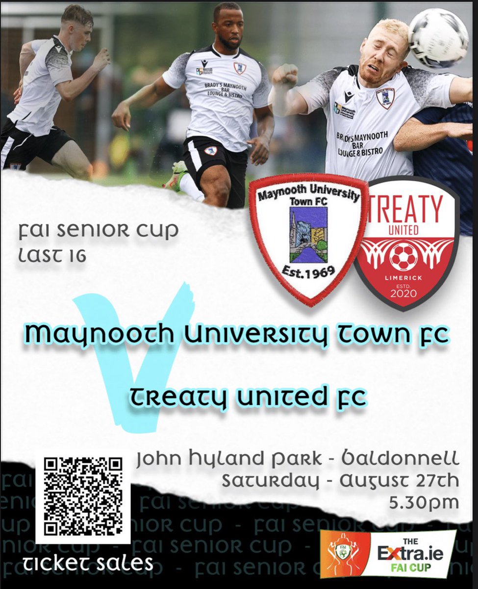 MTFC_Senior's tweet photo. Fixture 

🏆 @ExtraSportIre FAI Cup Last 16
🆚 @TreatyUnitedFC 
🗓 Saturday 27 August
⏰ 5.30PM
🏟 John Hyland Park, Baldonnell
🎟 https://t.co/Mh8vbFNEKJ

Match Sponsor: Brady’s Bar &amp; Lounge Maynooth 

#LSLLiveScore @LSLLeague @MUAFC_ https://t.co/lf6K5dwrtM