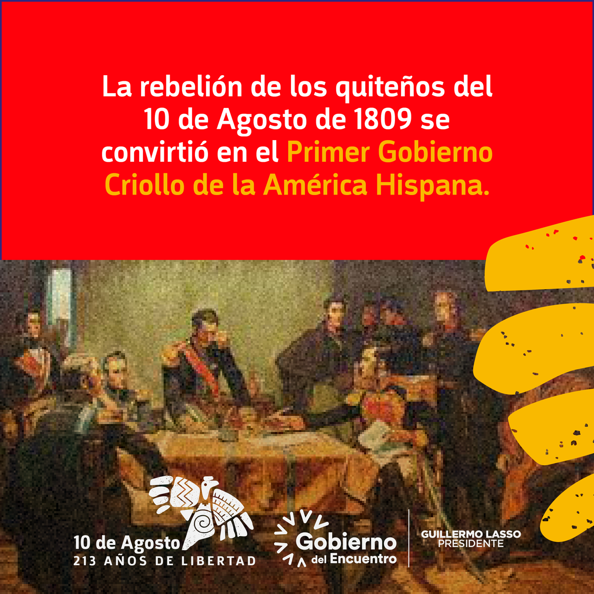 SRIoficialEc's tweet photo. ¿Sabías qué fuimos el Primer Gobierno Criollo de la América Hispana?

La historia nos hace recordar el inicio del proceso revolucionario del país y hoy hacemos honor a nuestros patriotas en búsqueda de la libertad.

#PrimerGritoDeIndependencia
#10DeAgosto https://t.co/wrbzbUxIRN