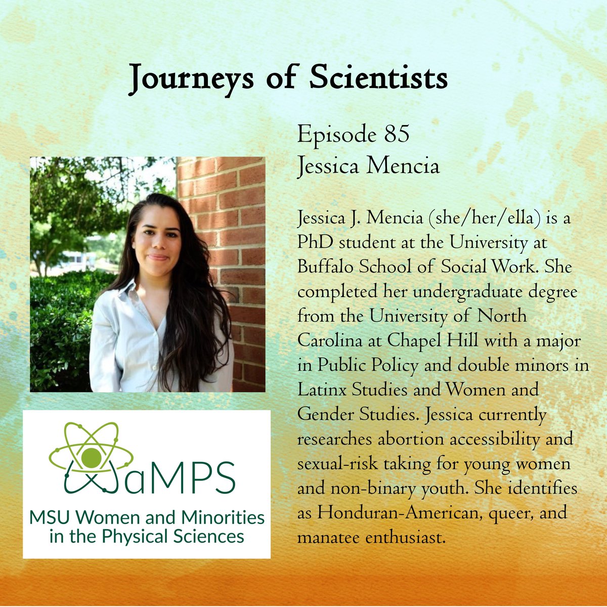 Jessica Mencia joins the Journeys of Scientists podcast this week! Listen here: anchor.fm/msuwamps/episo…

4theRecord: 4trecord.com   
NY Birth Control Access Project: nybcap.org
National Network of Abortion Funds: abortionfunds.org