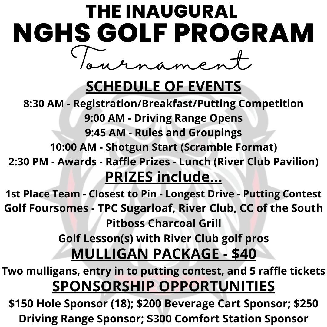 bulldogs_golf's tweet photo. Come one! Come all! The North Gwinnett golf team is hosting its inaugural fundraising golf tournament at the beautiful @TheRiverClubGA Sign up using the QR code or website listed below! @NGHSAthletics https://t.co/qSOHHgxfyu