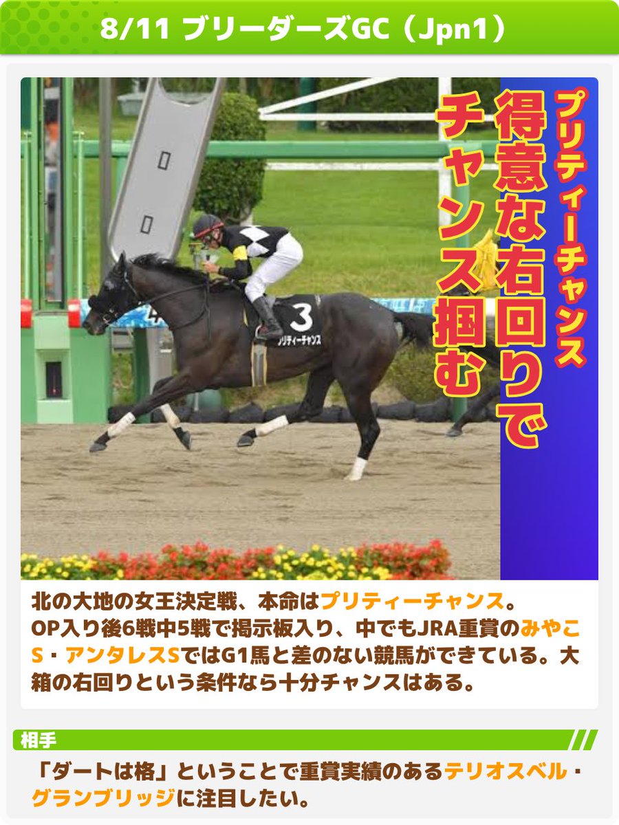daiyuu612's tweet image. ウマ(競争馬)娘(牝馬)プリティーチャンス

#ブリーダーズGC