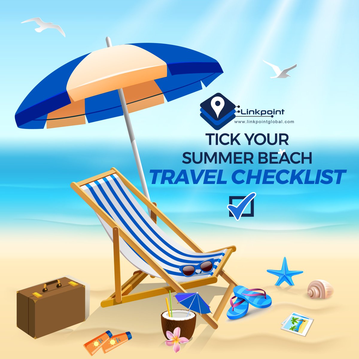 LinkpointApp's tweet photo. Are you traveling for the summer?✈️🙋‍♂️🏖️

See if you have got these in your bags!!🧳
☑️Reef Safe Sunscreen.
☑️Beach Sand Drink Holders.
☑️Rash guard.
☑️Non-Slip Polarized Sunglasses.
☑️Quick Dry Beach Towel.
☑️A Great Beach Bag.
☑️A Wet Dry Bag. https://t.co/wTuyqPZxTV