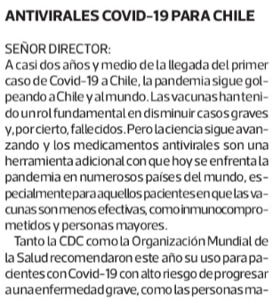 pdazan's tweet photo. Observamos una baja en la vacunación y un aumento de casos #COVID_19, ante esto es importante buscar herramientas para seguir haciendo frente a la pandemia, sobre todo para aquellos que pueden enfermar gravemente. Aquí mi carta sobre la importancia de tener antivirales en Chile https://t.co/79ixJcpxdN