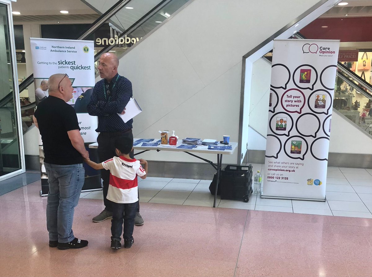 NIAS999's tweet photo. NIAS are at Richmond Centre today on community outreach to hear your views as part of our Care Opinion initiative. Why not stop and have a chat to share your experience https://t.co/WXwImdl3gl