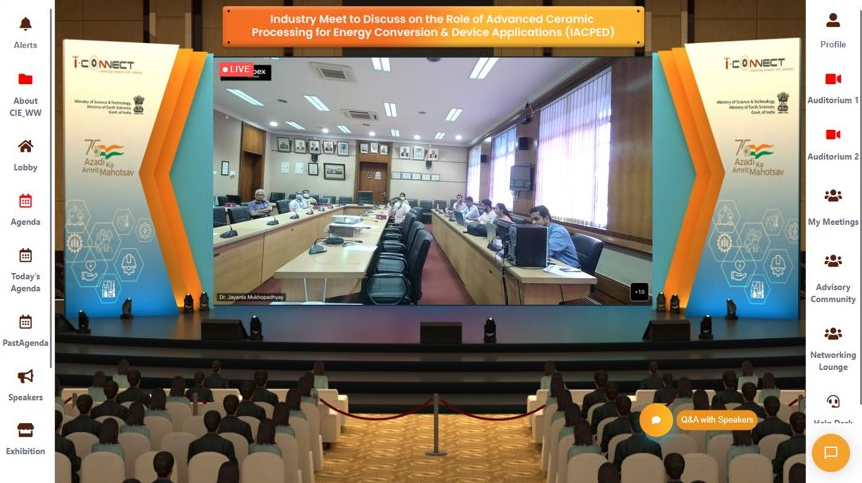 i_Connect75's tweet photo. Here is a peek into today's @i_Connect75 online event #1 - Industry Meet to Discuss on the Role of Advanced Ceramic Processing for Energy Conversion &amp; Device Applications (IACPED)

#iconnect75 #AzadiKaAmritMahotsav #csir https://t.co/CDSU71XUbo