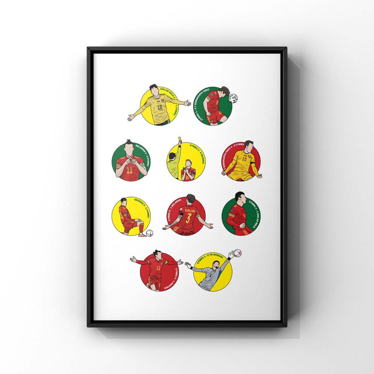celforcymoedd's tweet photo. Been a little quiet of late, been working on a few things.

This is one of them. Wales' Road to Qatar - A moment from all of our qualifying matches 🏴󠁧󠁢󠁷󠁬󠁳󠁿 Available now with 15% off everything on the site! 

Available in A4 in English and Cymraeg
 https://t.co/jqbd7YFuzg https://t.co/roxnahV2Di